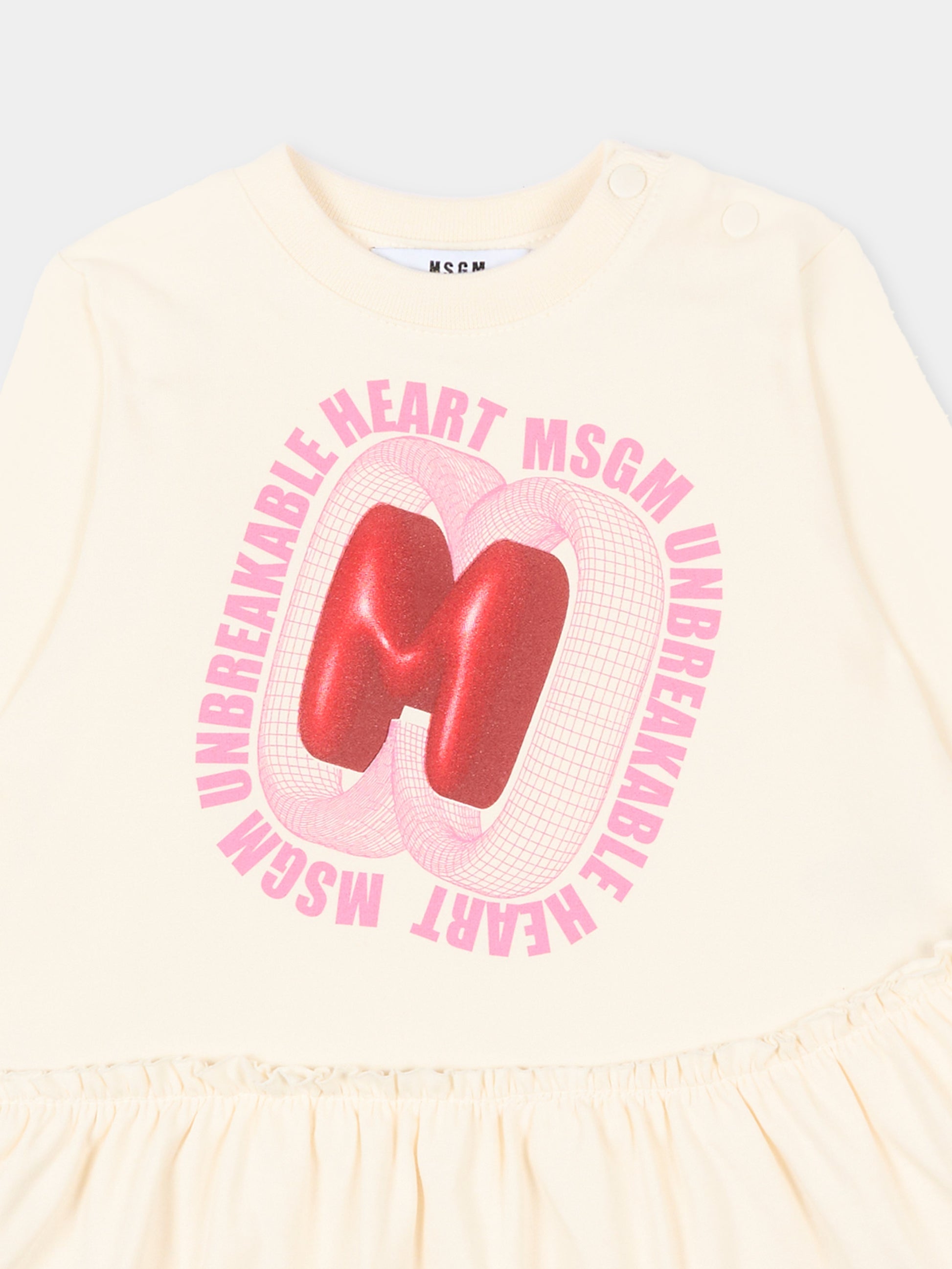 Vestito avorio per neonata con logo,Msgm Kids,F5MSNGDR288 013