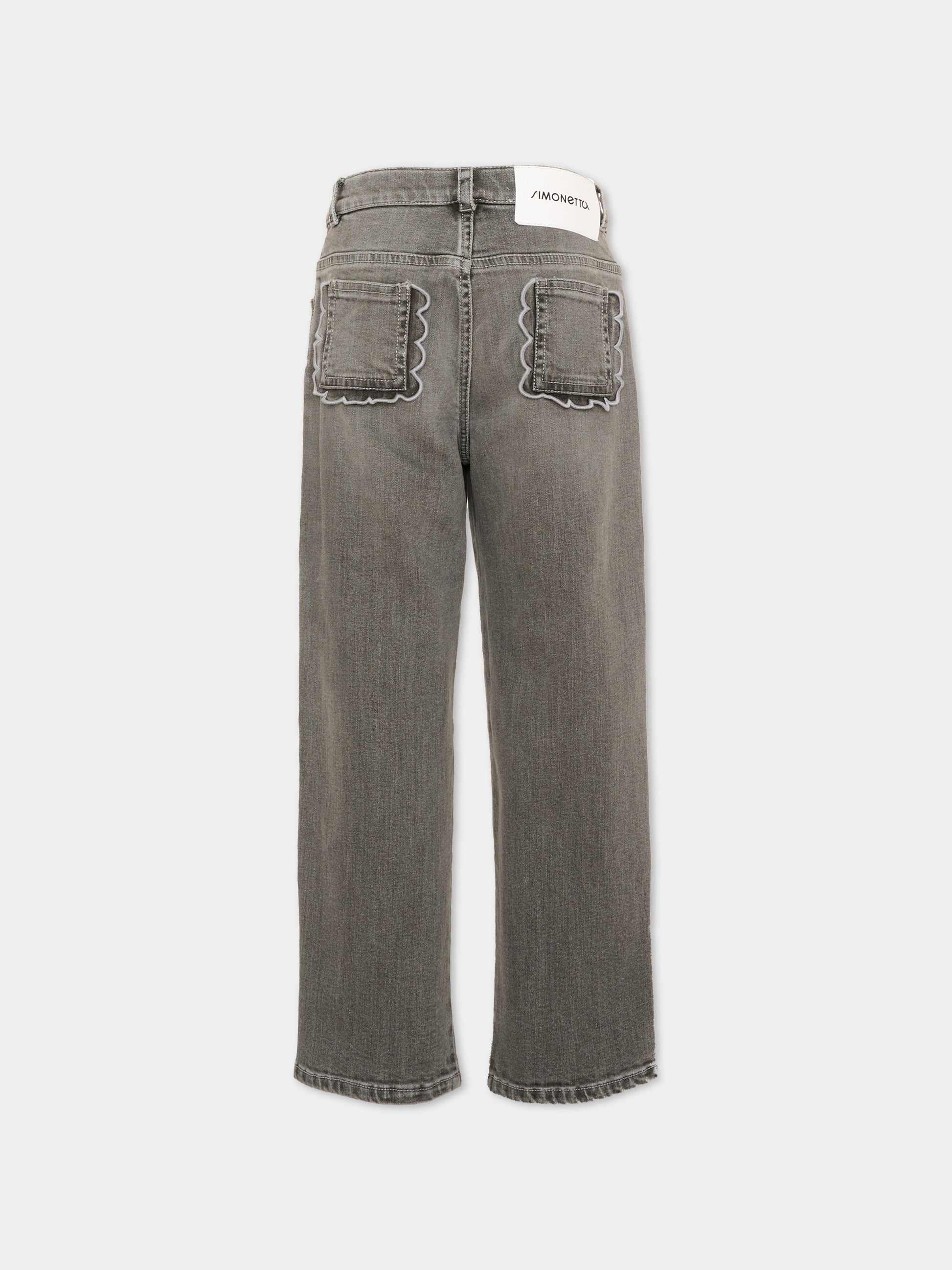Jeans grigio per bambina smerlati,Simonetta,SZ6A70 D0004 920
