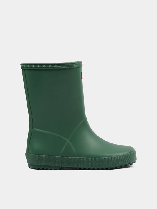 Stivali Pioggia verdi per bambini con logo,Hunter,HFRK0032252 GREEN