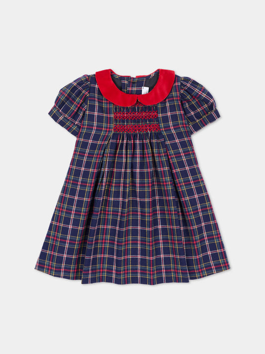 Abito elegante blu tartan per neonata,Mariella Ferrari,ABG7MC 027