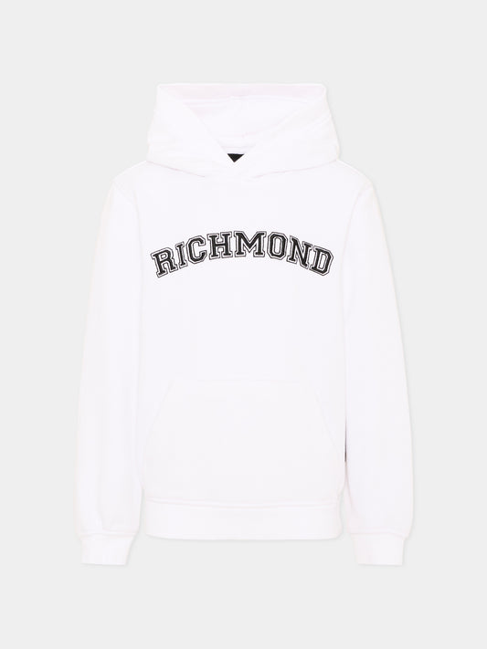 Felpa bianca con cappuccio per bambino con logo,Richmond,RBA26049FE WHITE WHITE