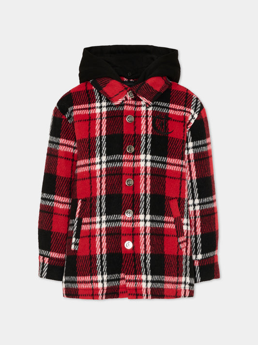 Cappotto rosso tartan per bambino con logo,Just Cavalli Kids,JBA26061CA MULTICOL.T MULTICOLOR TARTAN
