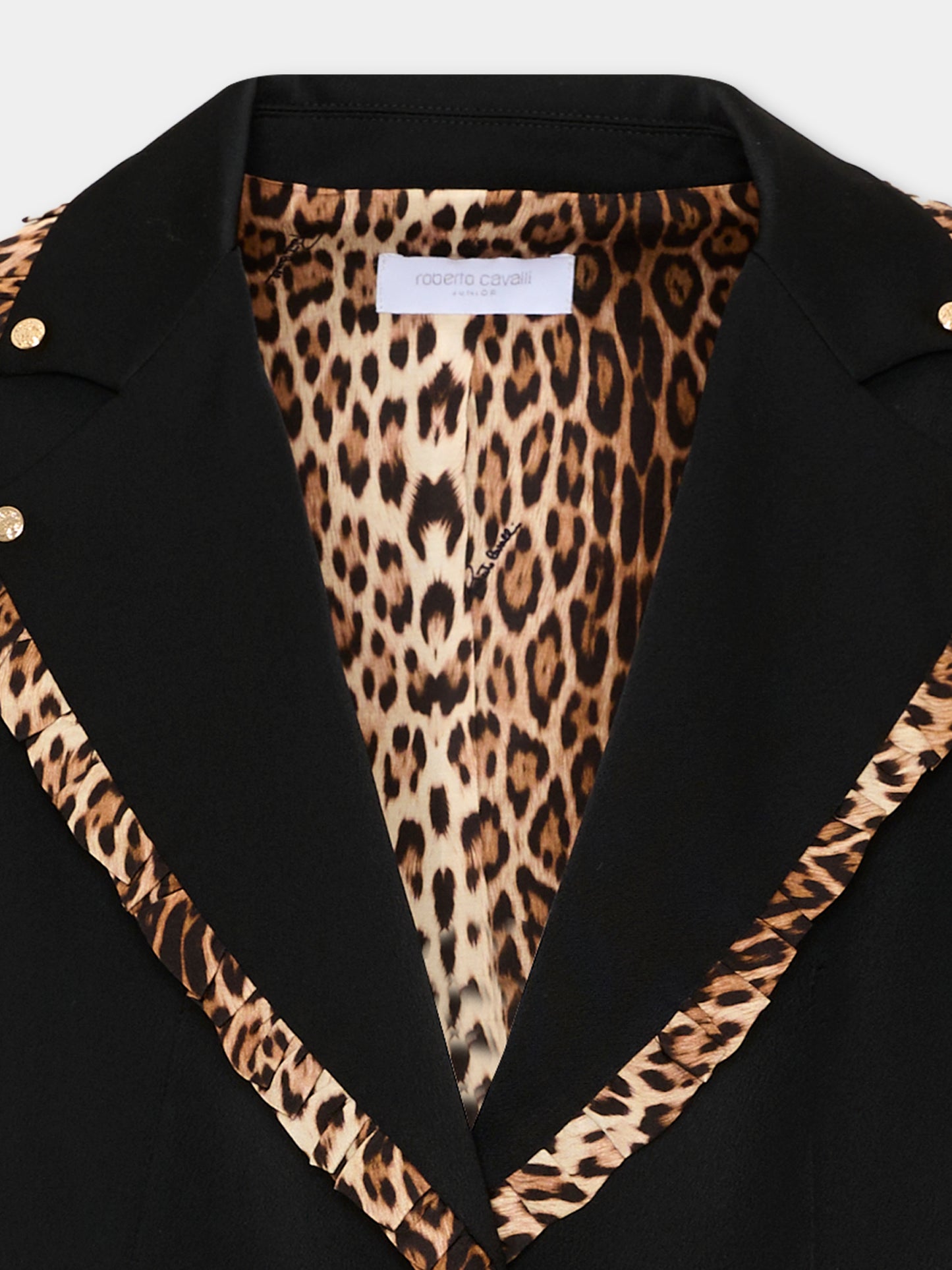 Giacca nera per bambina con profili animalier,Roberto Cavalli Kids,CGA26160GC BLACK/G.N.