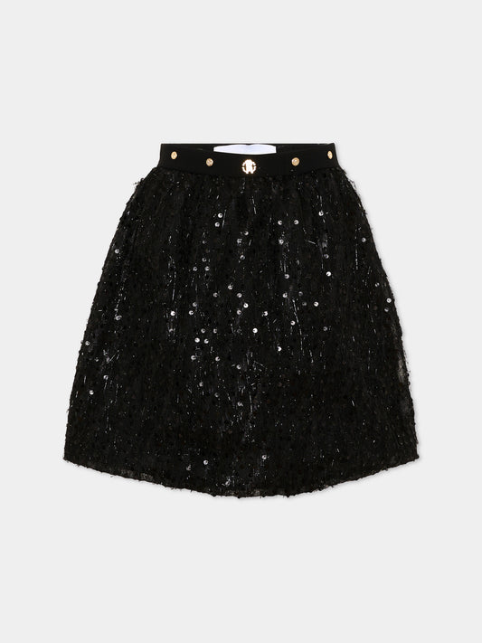 Gonna nera per bambina con paillettes,Roberto Cavalli Kids,CGA26108GO BLACK