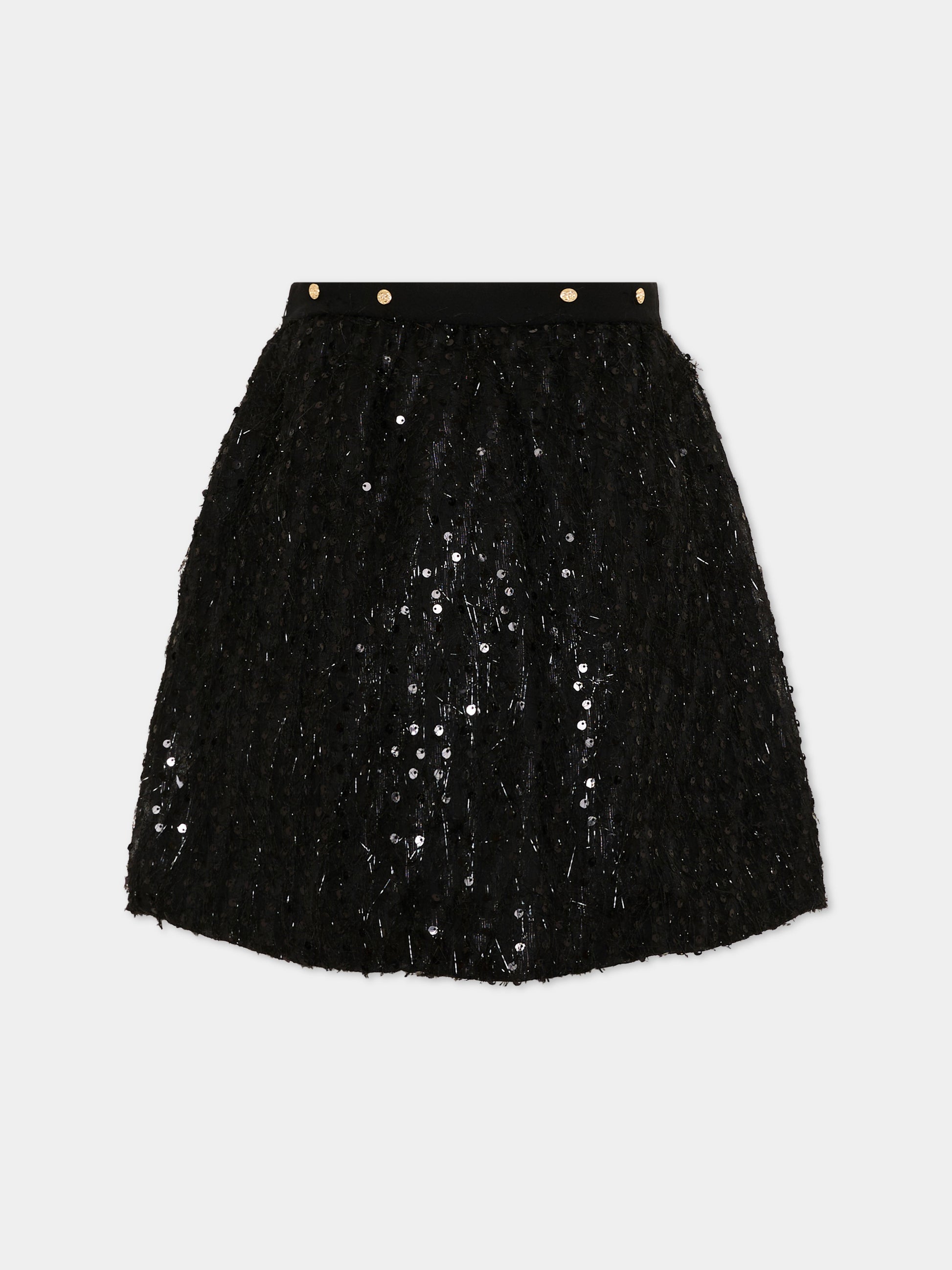 Gonna nera per bambina con paillettes,Roberto Cavalli Kids,CGA26108GO BLACK