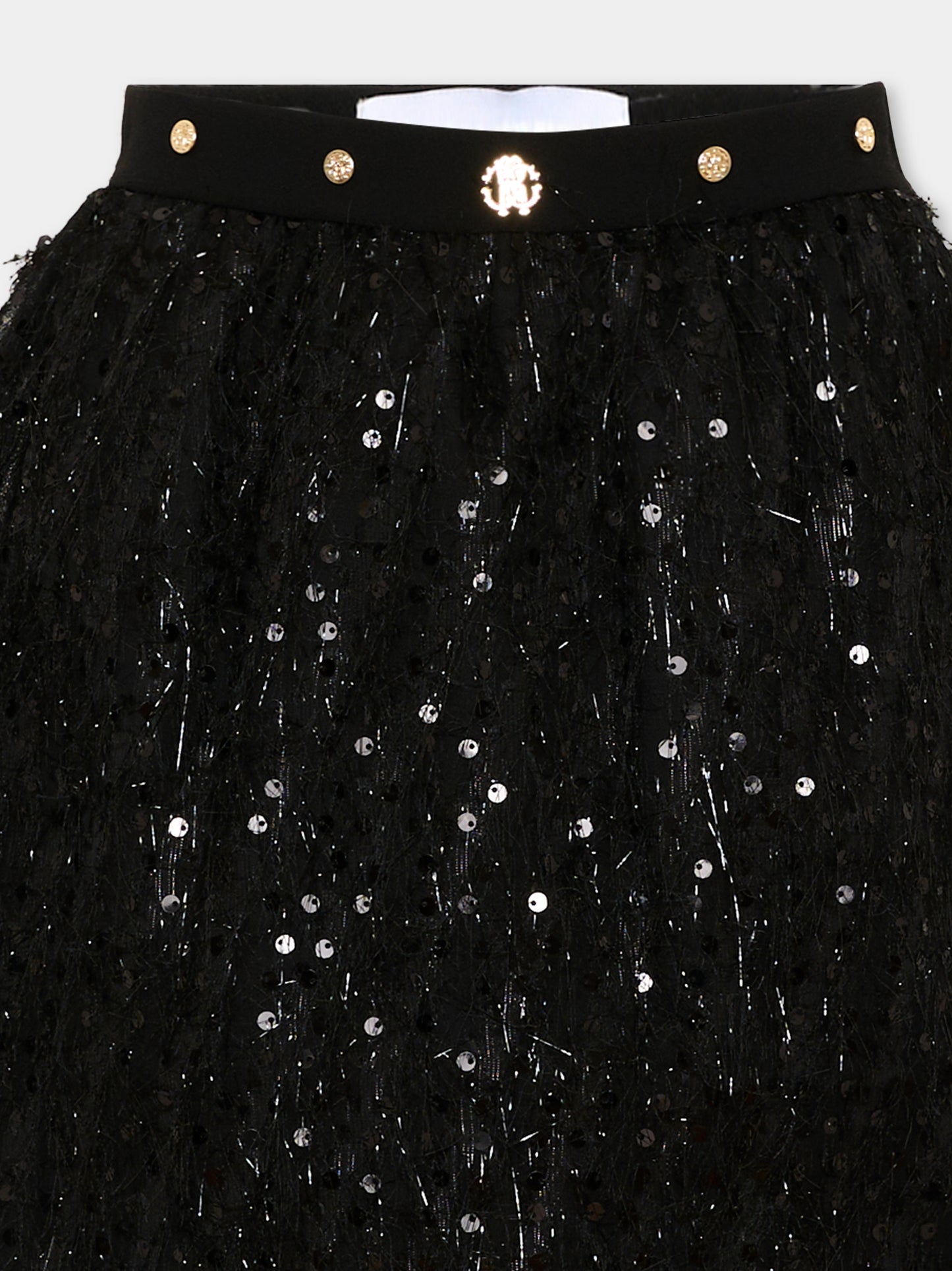 Gonna nera per bambina con paillettes,Roberto Cavalli Kids,CGA26108GO BLACK