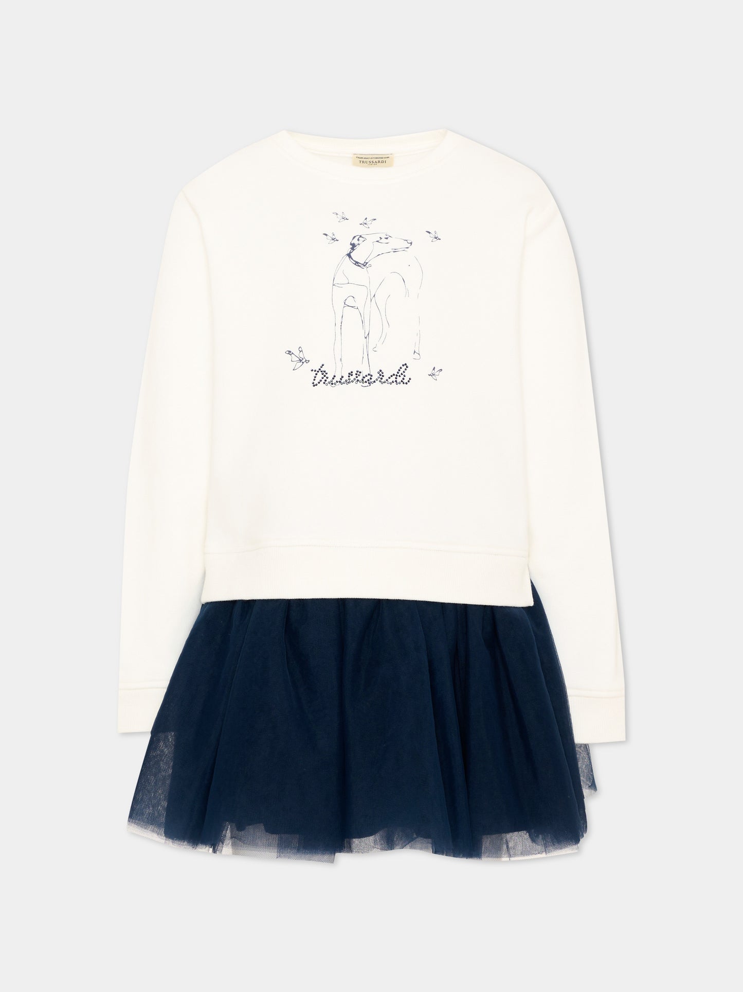 Abito avorio per bambina con stampa,Trussardi Junior,TIA26164VE O-WHT/B.N. OFF-WHITE