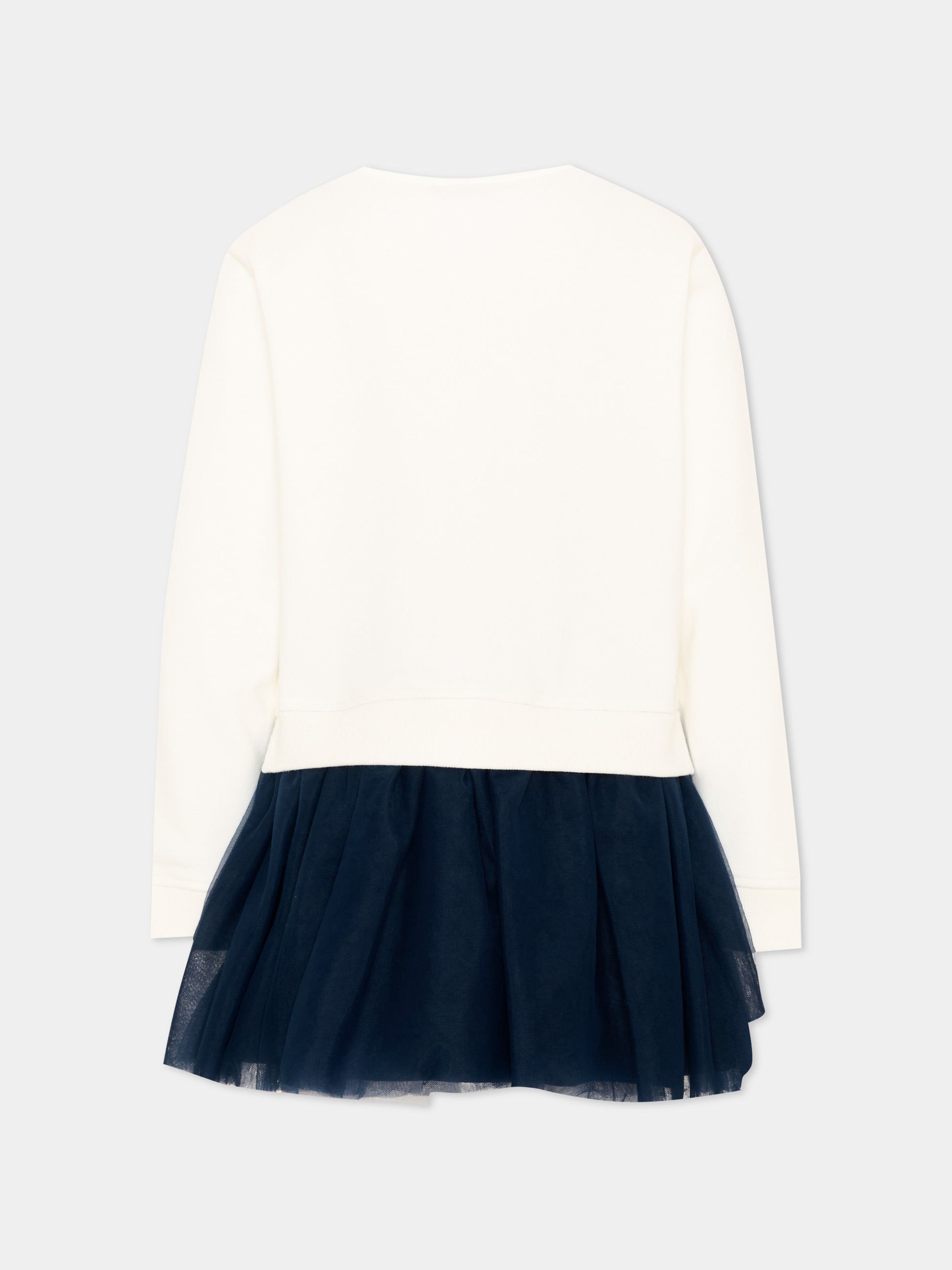 Abito avorio per bambina con stampa,Trussardi Junior,TIA26164VE O-WHT/B.N. OFF-WHITE