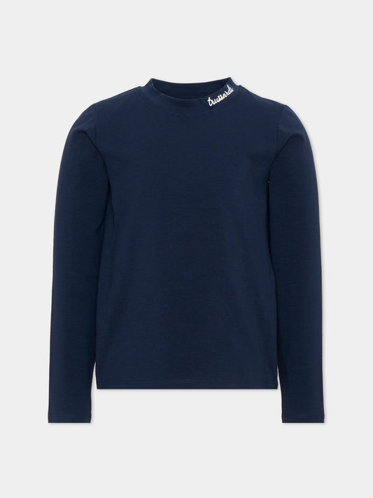 T-Shirt blu per bambina con logo,Trussardi Junior,TIA26160TS BLUE_NAVAL BLUE NAVAL