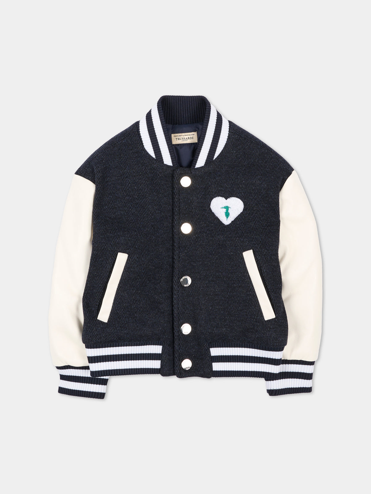 Bomber blu per neonata con patch,Trussardi Junior,TIA26119GB BLUE_N/O-W BLUE NAVAL