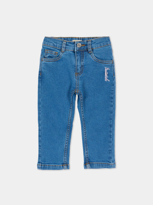 Jeans denim per neonata con ricamo,Trussardi Junior,TIA26032JE D.BLUE_LIG DENIM BLUE LIGHT