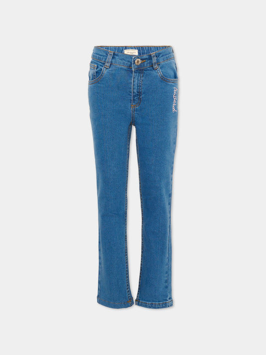 Jeans denim per bambina con ricamo,Trussardi Junior,TIA26032JE D.BLUE_LIG DENIM BLUE LIGHT