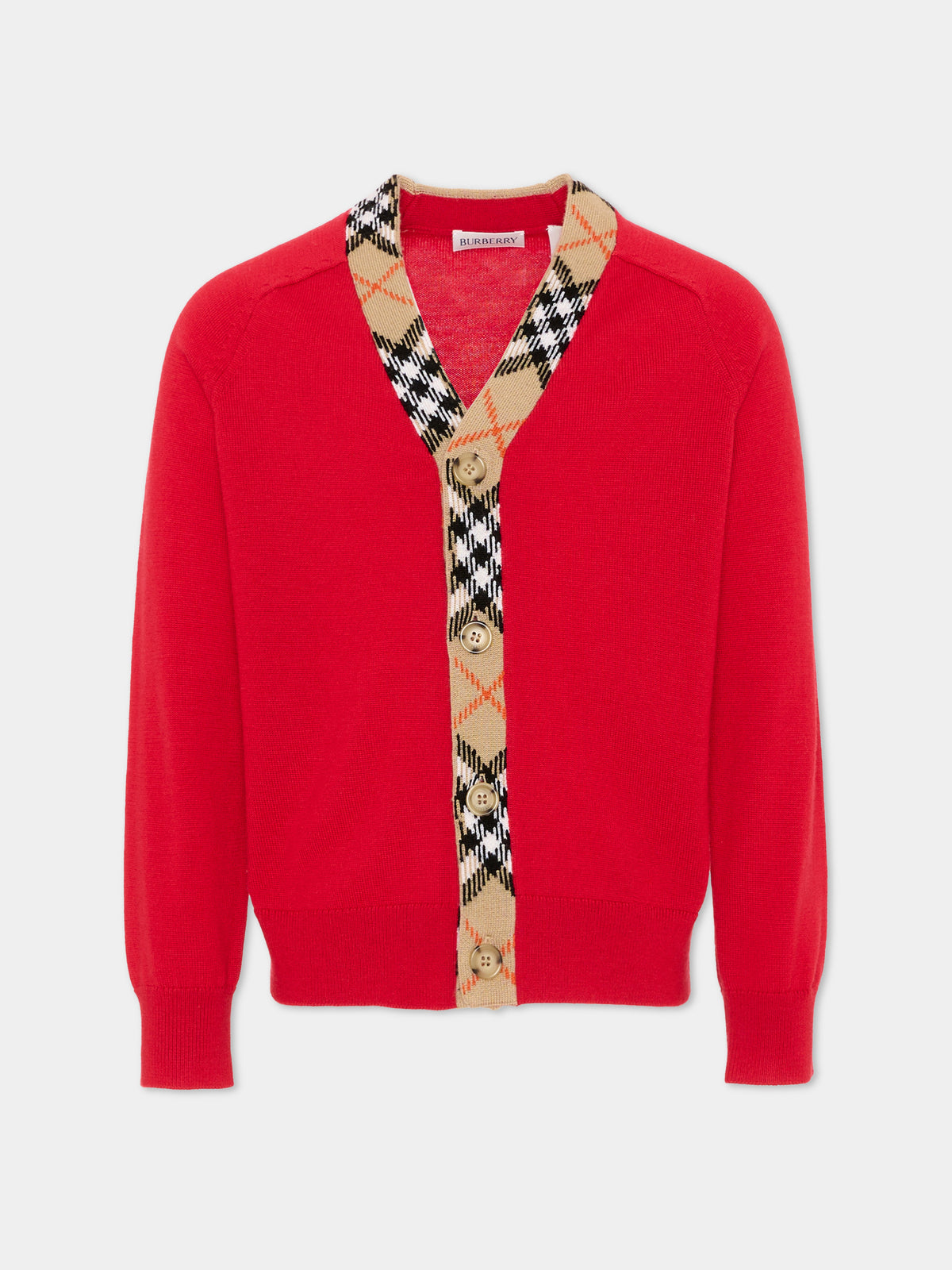 Cardigan rosso per bambini con vintage check,Burberry Kids,8130898 A4587