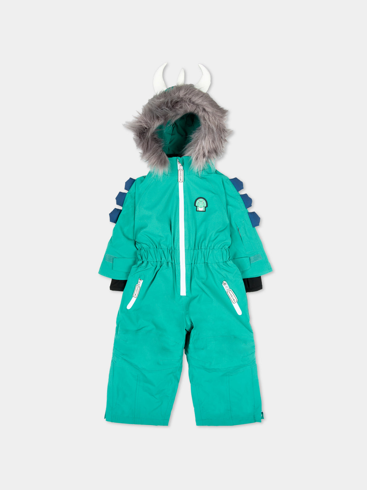 Tuta da neve verde Spike The Dino per bambino,Roarsome,SPIKE THE DINO SKI SUITS