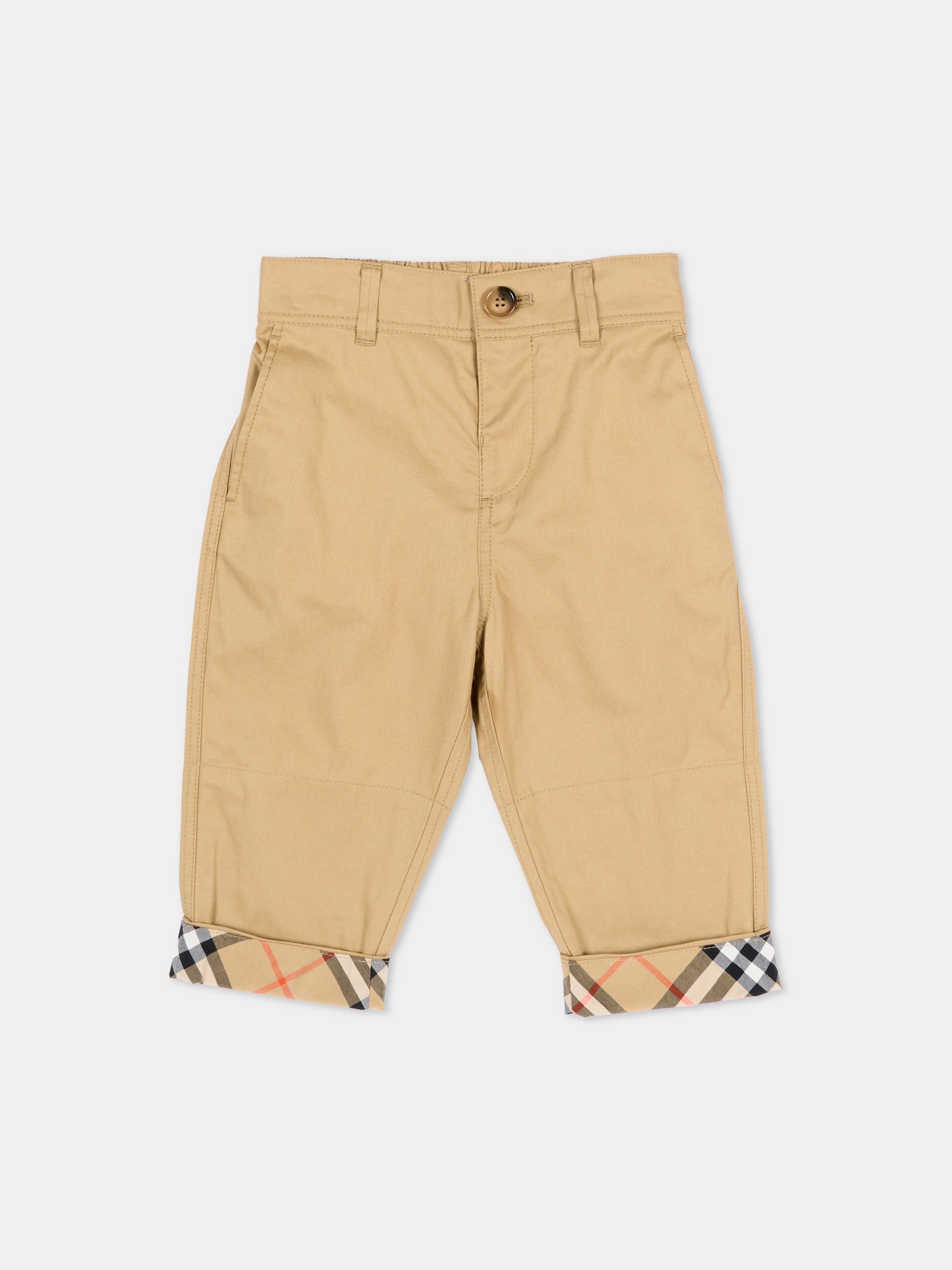 Pantaloni beige per neonato con check vintage,Burberry Kids,8133472 B9719