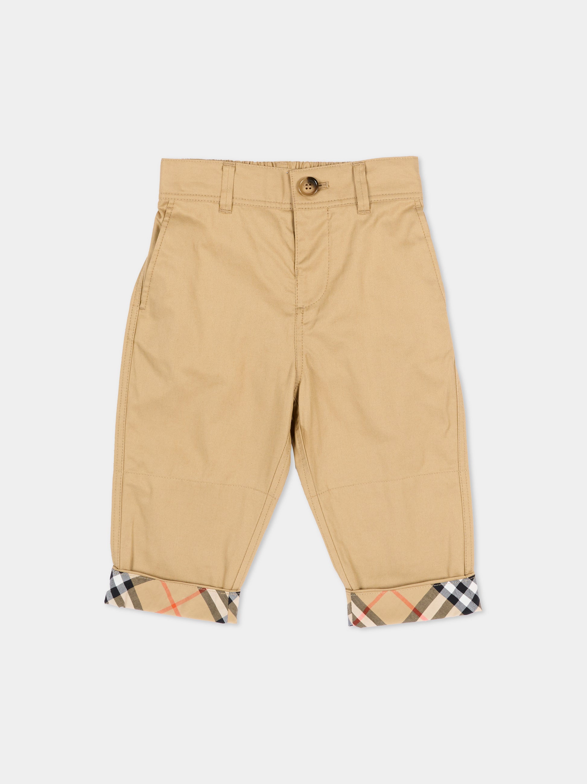 Pantaloni beige per neonato con check vintage,Burberry Kids,8133472 B9719