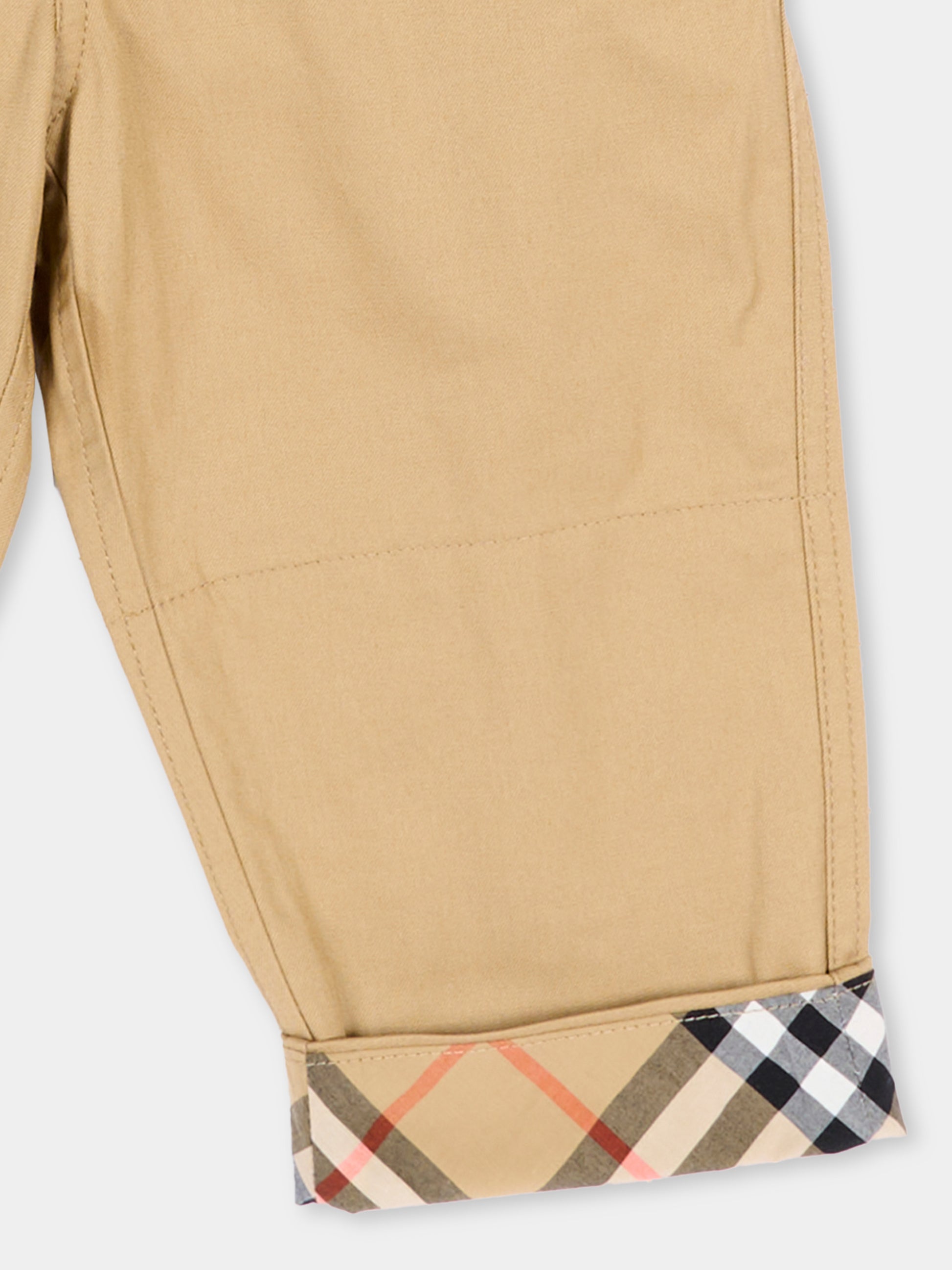Pantaloni beige per neonato con check vintage,Burberry Kids,8133472 B9719