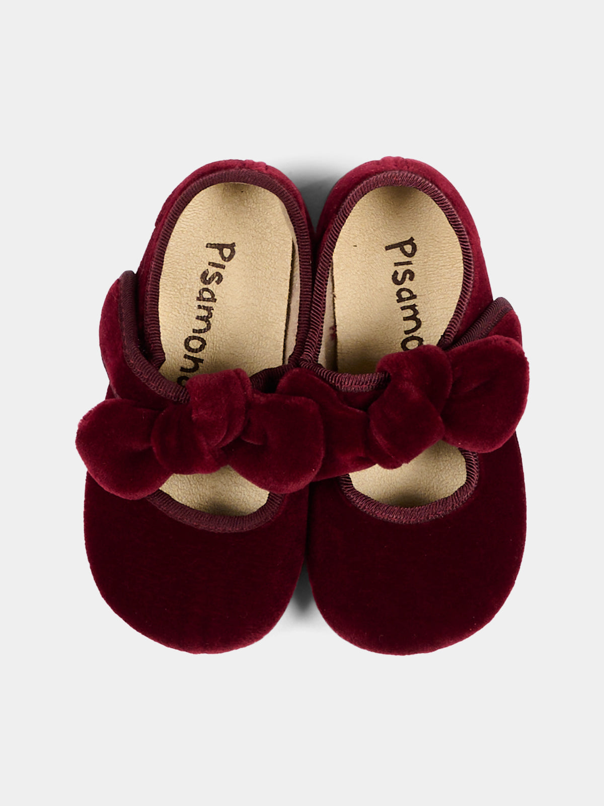 Ballerine bordeaux per neonata in velluto con fiocco,Pisamonas,1482 BURDEOS