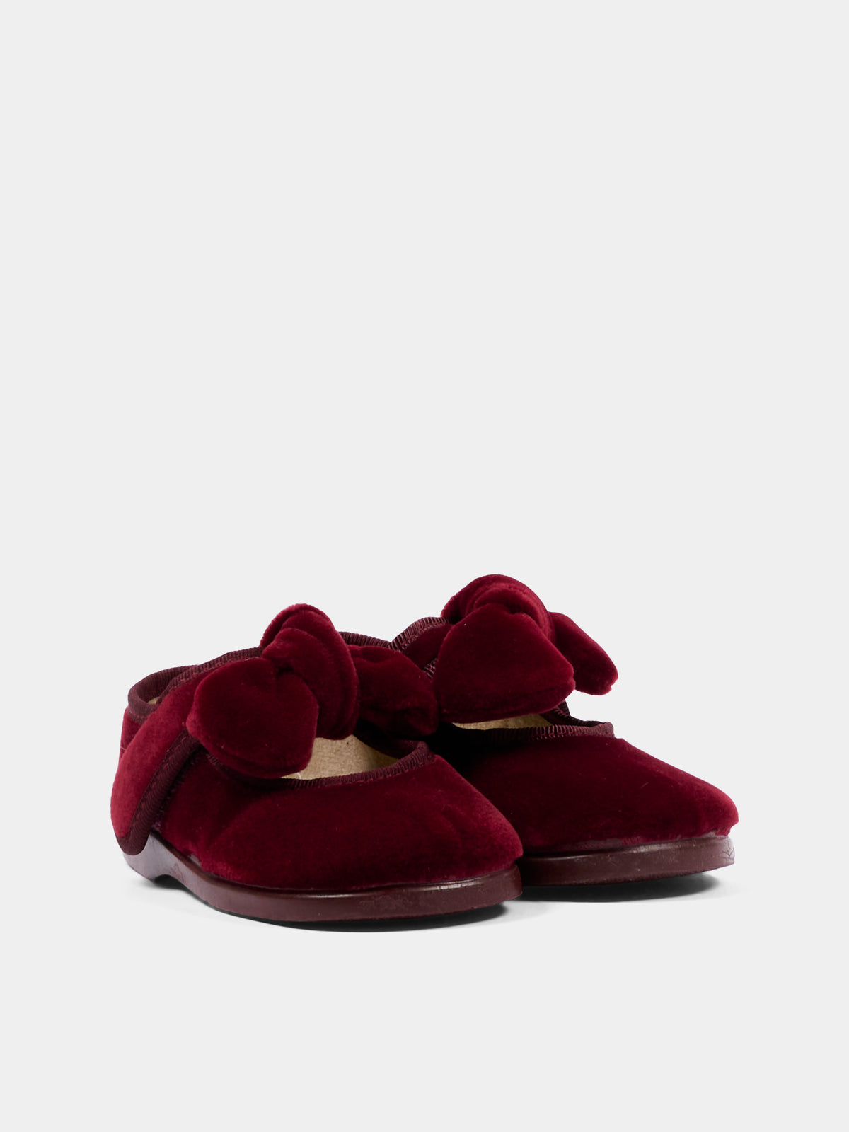 Ballerine bordeaux per neonata in velluto con fiocco,Pisamonas,1482 BURDEOS