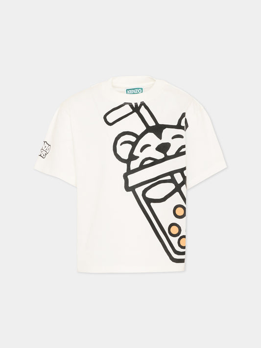 T-shirt bianca per bambino con tigre,Kenzo Kids,K61675 117