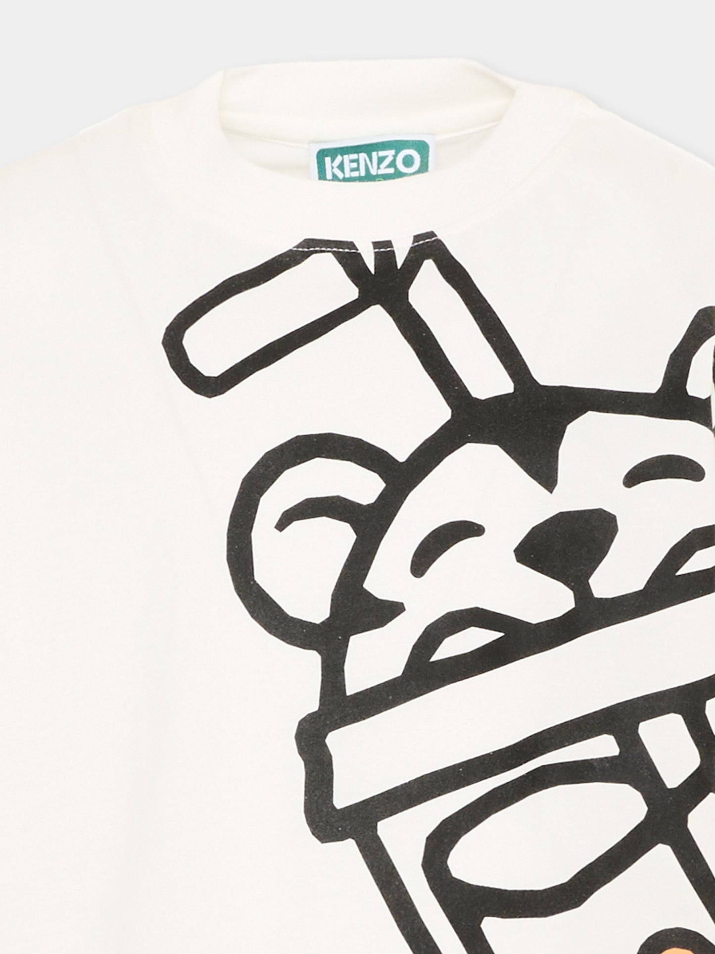 T-shirt bianca per bambino con tigre,Kenzo Kids,K61675 117
