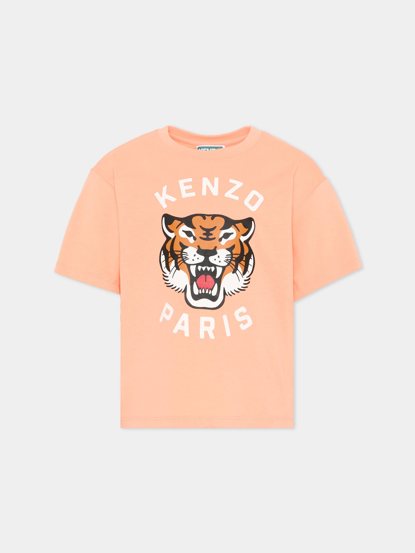 T-shirt arancione con logo Tiger per bambina,Kenzo Kids,K61804 43C