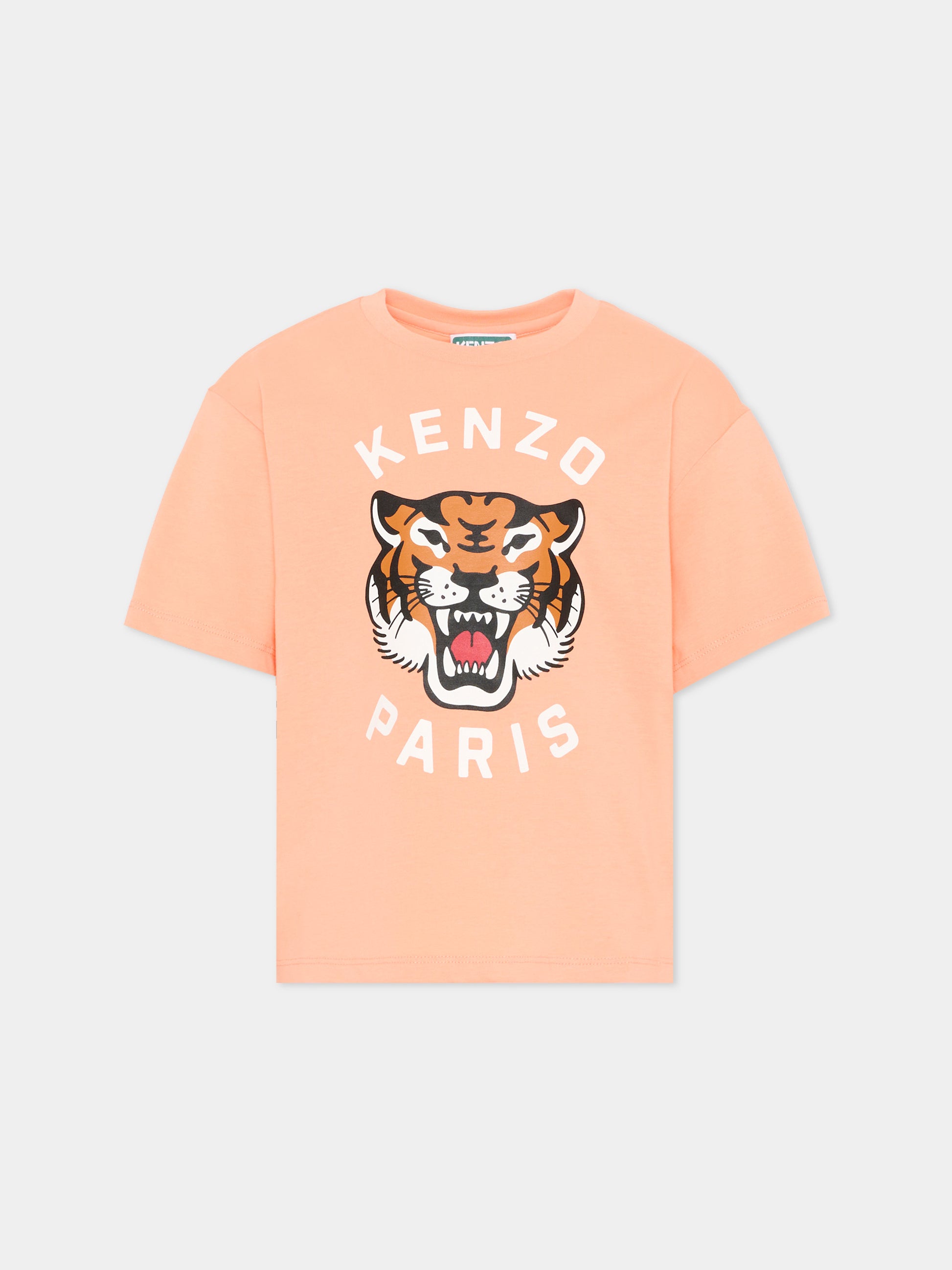 T-shirt arancione con logo Tiger per bambina,Kenzo Kids,K61804 43C