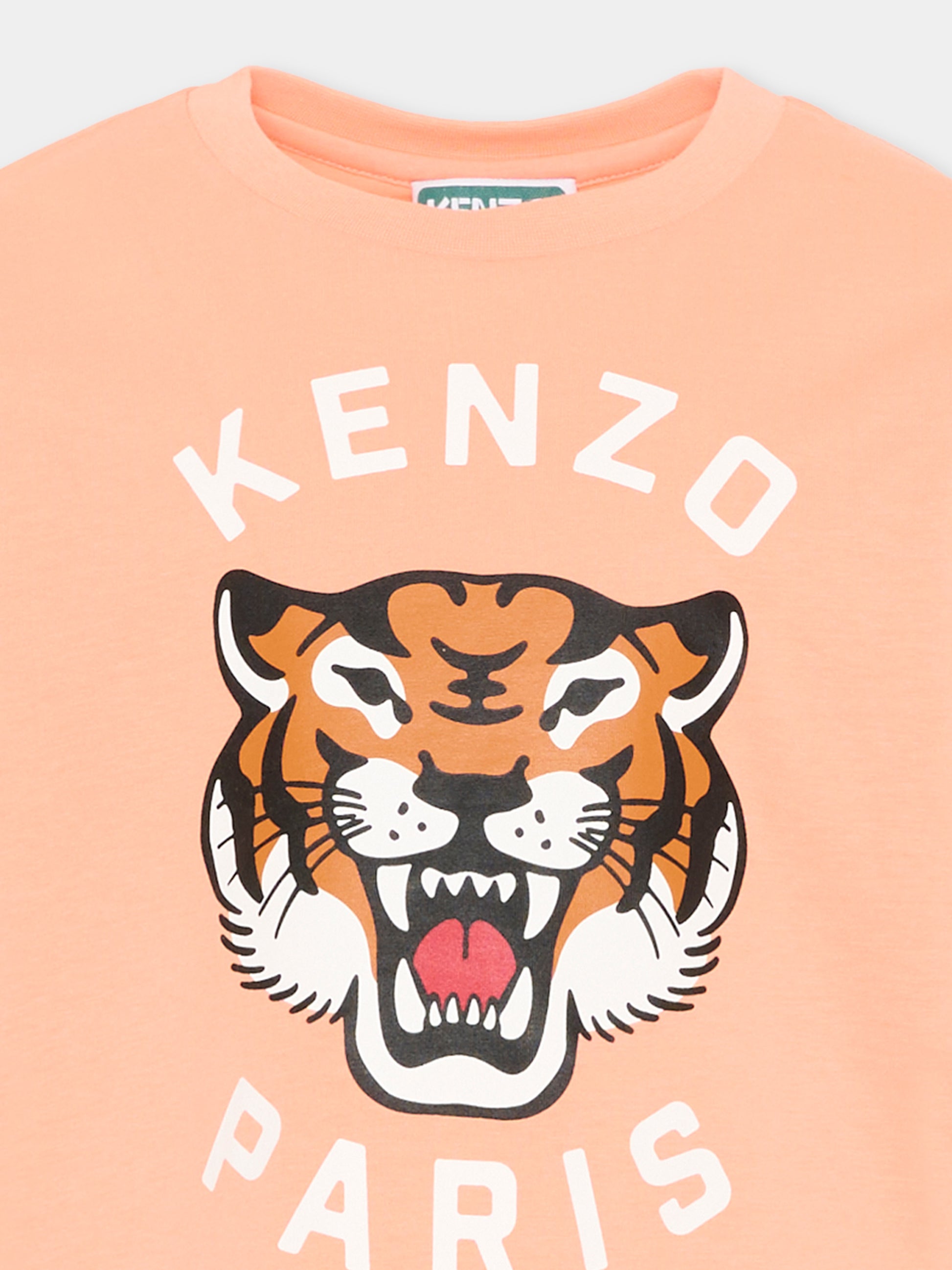 T-shirt arancione con logo Tiger per bambina,Kenzo Kids,K61804 43C