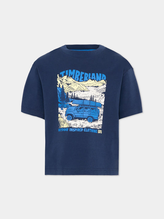 T-shirt blu per bambino con stampa,Timberland,T60795 805