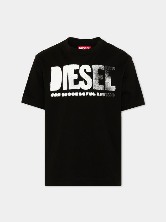 T-Shirt nera con logo per bambino,Diesel,J02587 0GRAI K900