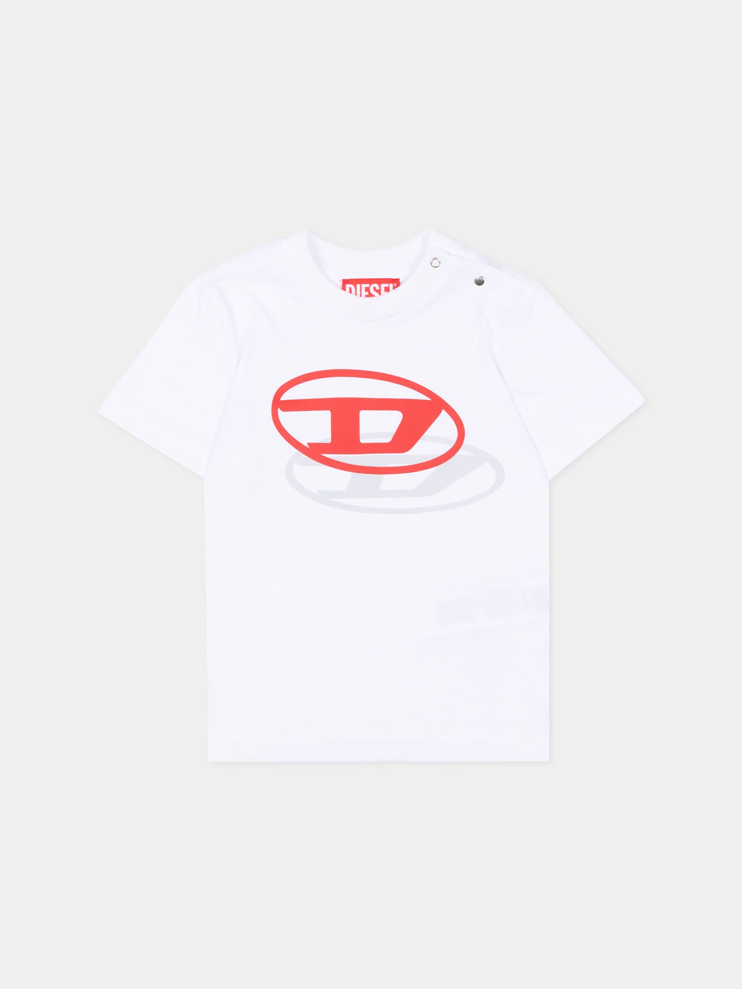 T-Shirt bianca per neonati con logo,Diesel,K00765 0GRAI K100