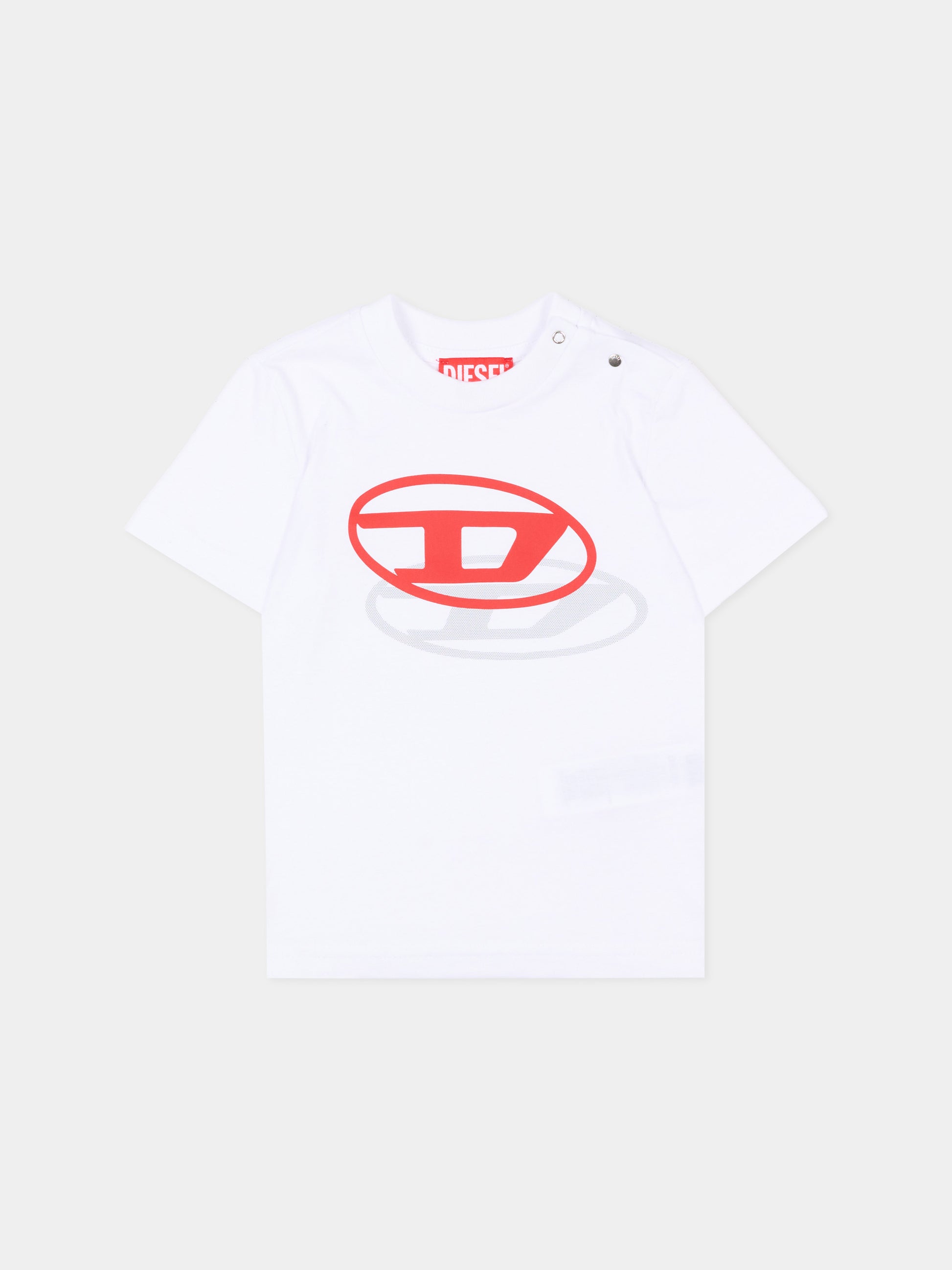 T-Shirt bianca per neonati con logo,Diesel,K00765 0GRAI K100
