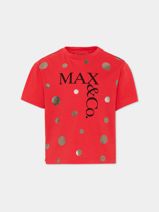 T-Shirt rossa per bambina con logo,Max&co,MX0289 MX057 MX400