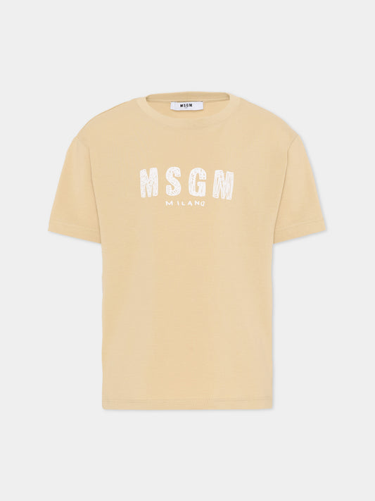 T-Shirt beige per bambini con logo,Msgm Kids,S6MSJUTH004 092