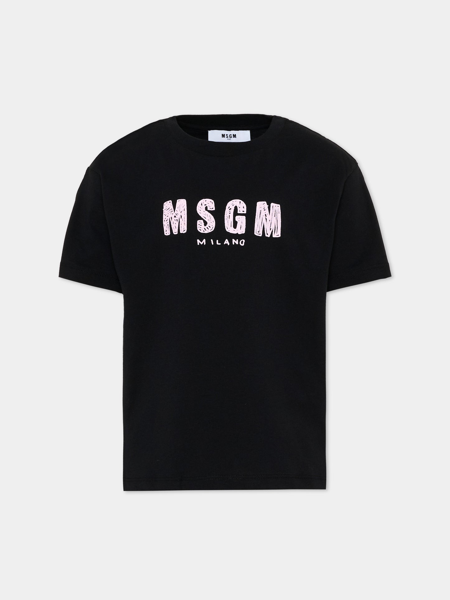 T-Shirt nera con logo per bambina,Msgm Kids,S6MSJUTH004 110/88
