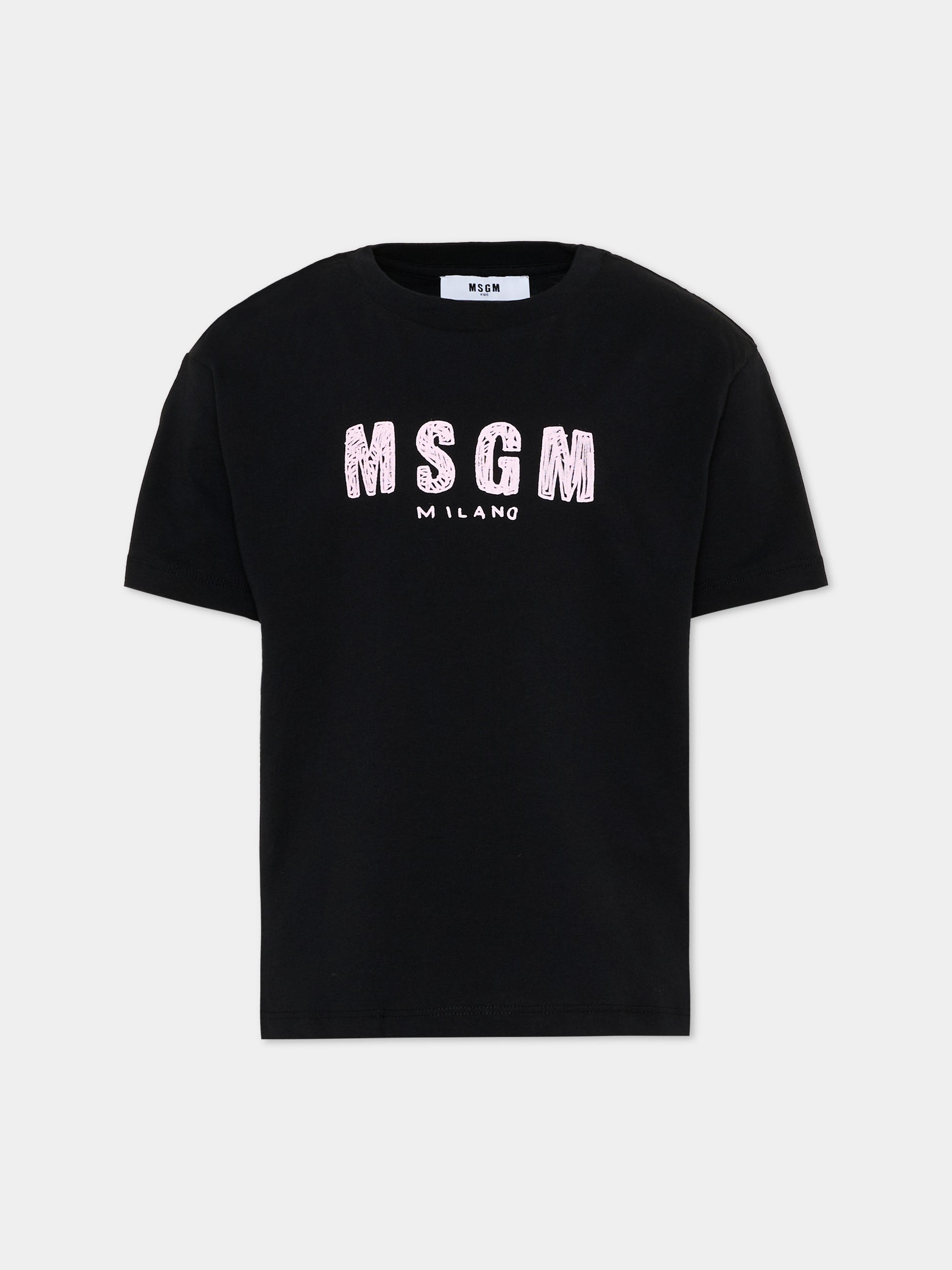 T-Shirt nera con logo per bambina,Msgm Kids,S6MSJUTH004 110/88