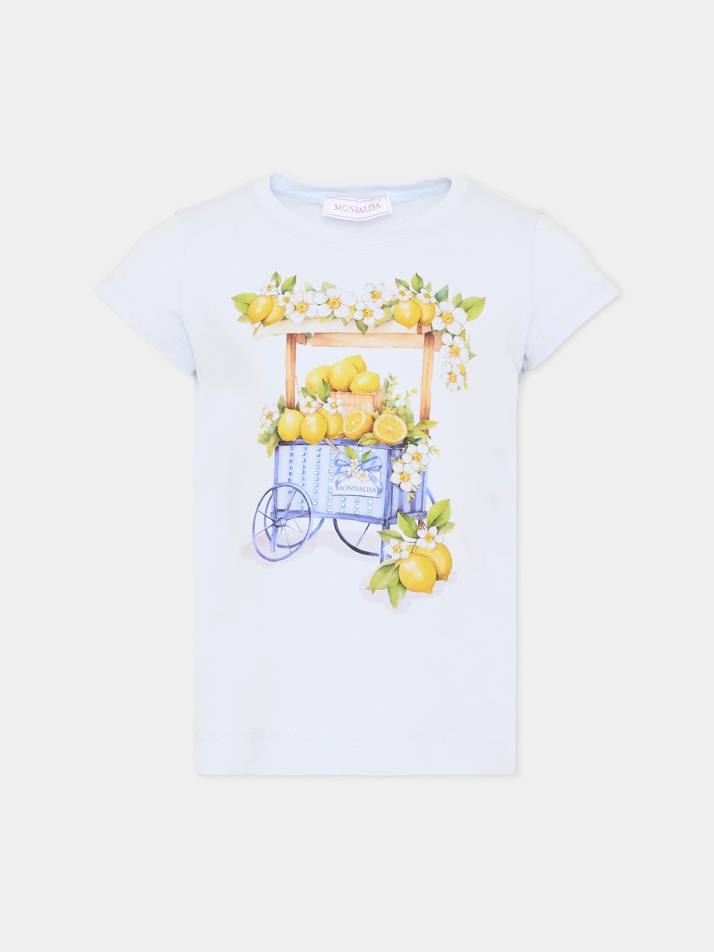 T-Shirt celeste per bambina con stampa,Monnalisa,11G624 7201 0052