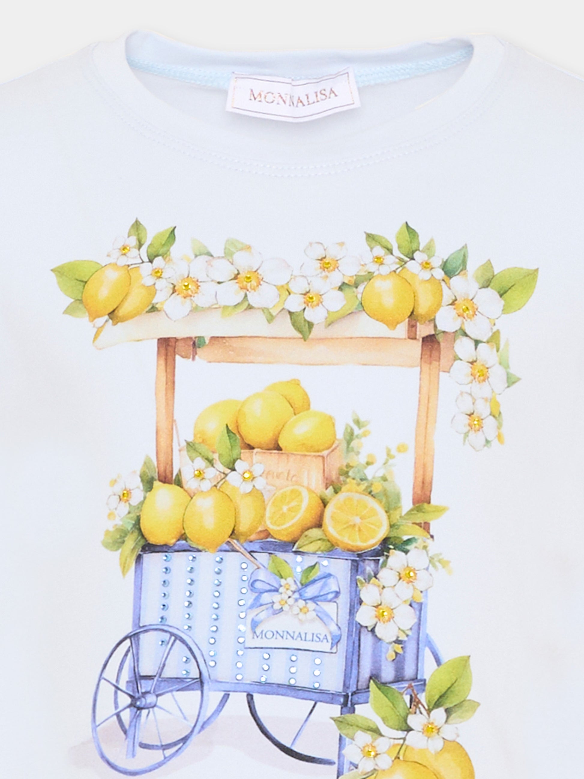 T-Shirt celeste per bambina con stampa,Monnalisa,11G624 7201 0052