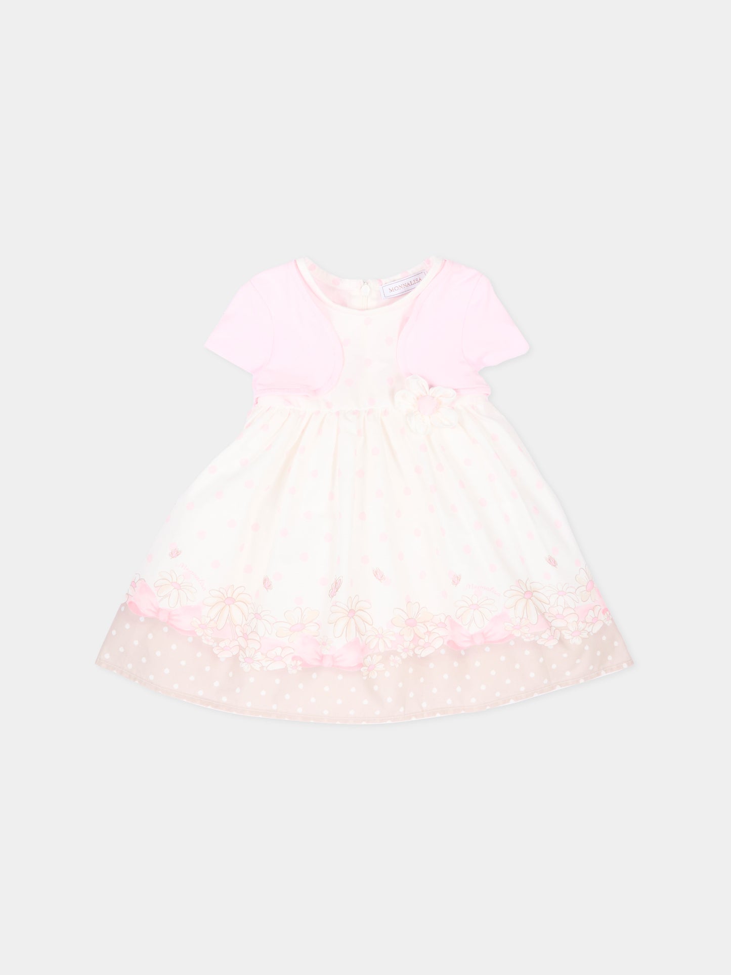 Vestito avorio per neonata floreale,Monnalisa,31G912 7667 019M