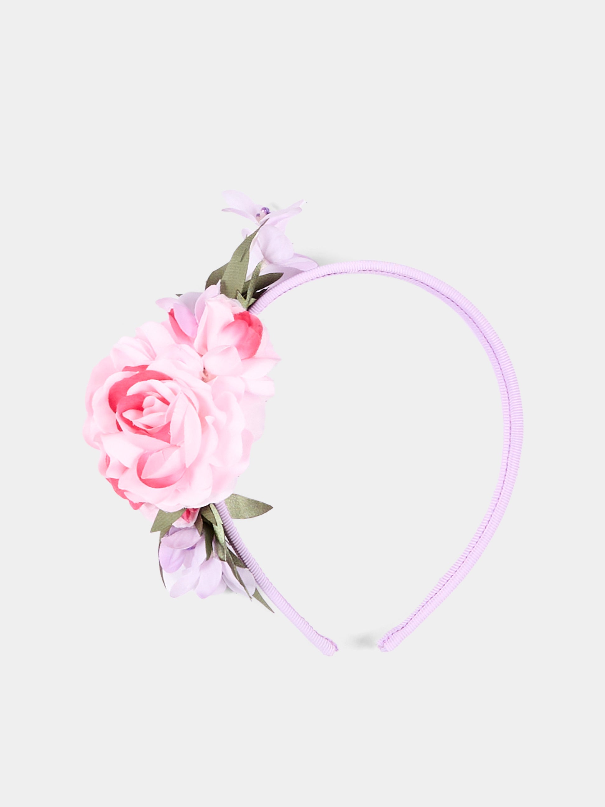 Cerchietto lilla con fiori per bambina,Monnalisa,19G010 7067 0065