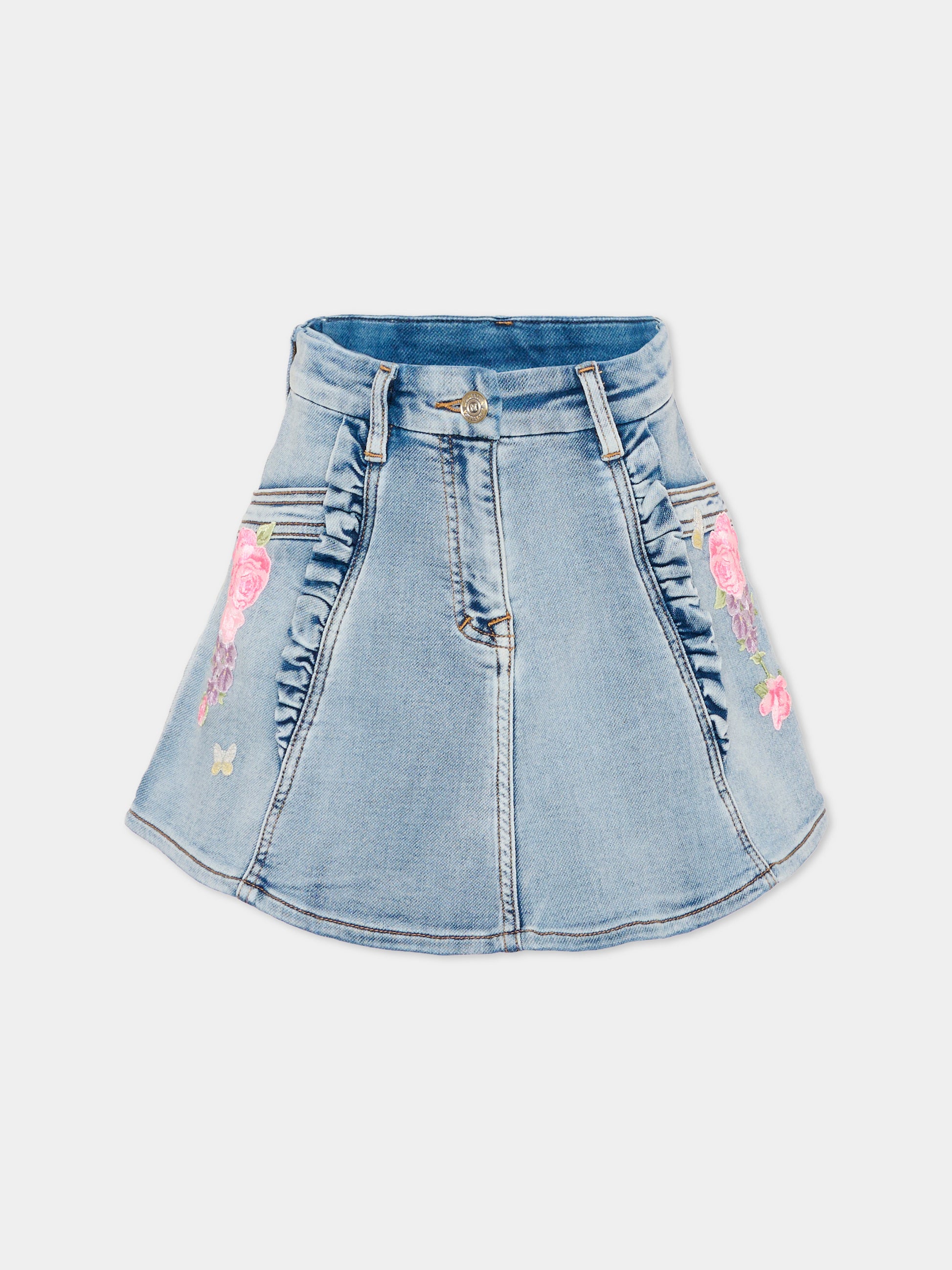 Gonna denim per bambina con ricami,Monnalisa,19G700 7015 055B