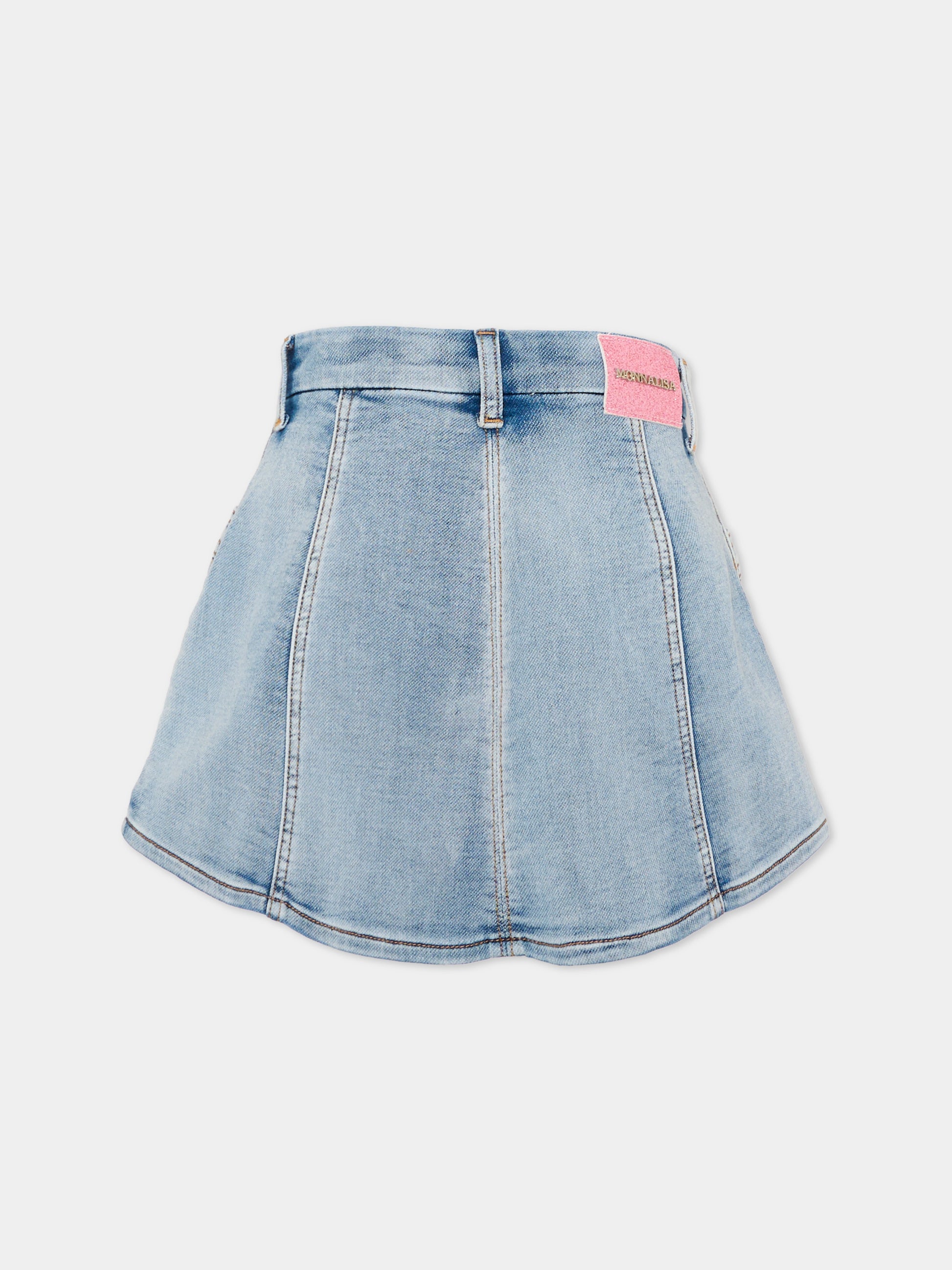 Gonna denim per bambina con ricami,Monnalisa,19G700 7015 055B