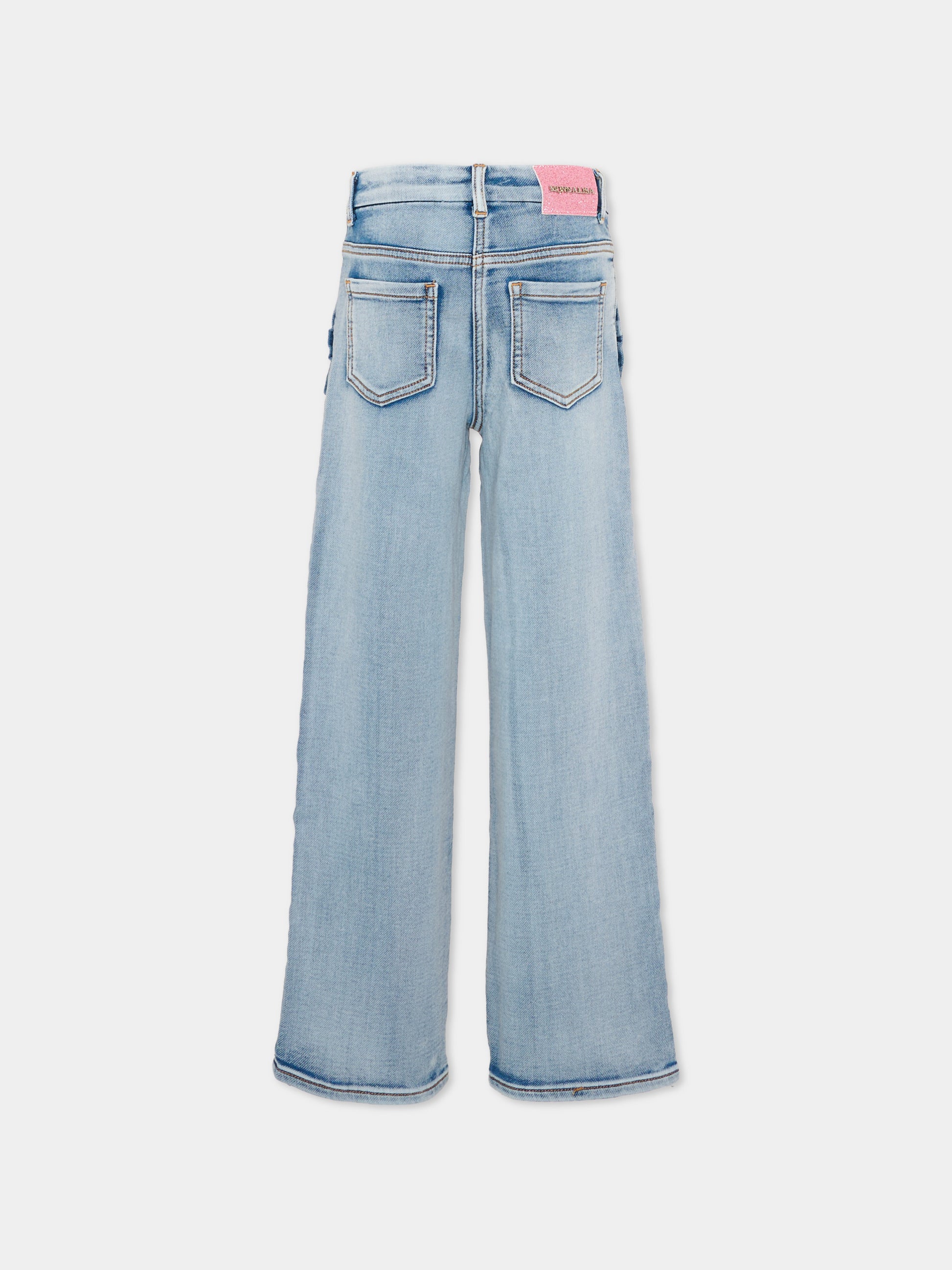 Jeans denim per bambina con ricami floreali,Monnalisa,19G404 7015 055B