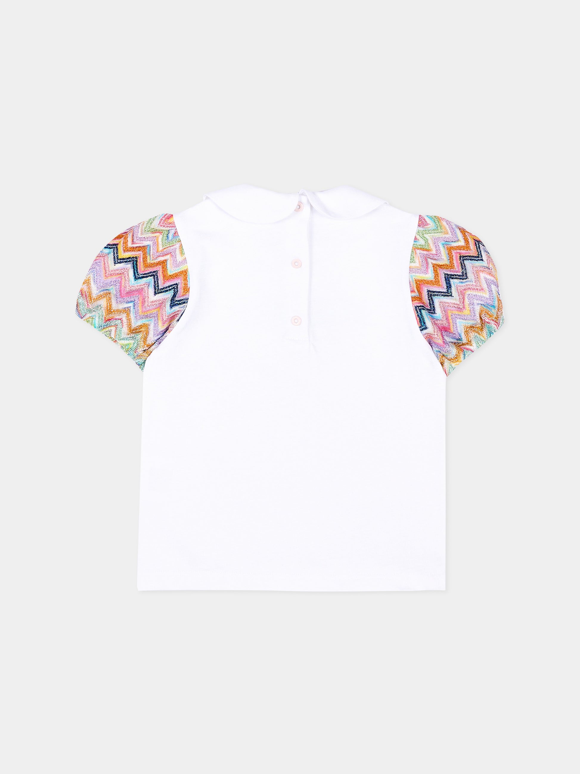 T-shirt bianca per neonata con maniche chevron,Missoni,MY8041 Z3672 100MC