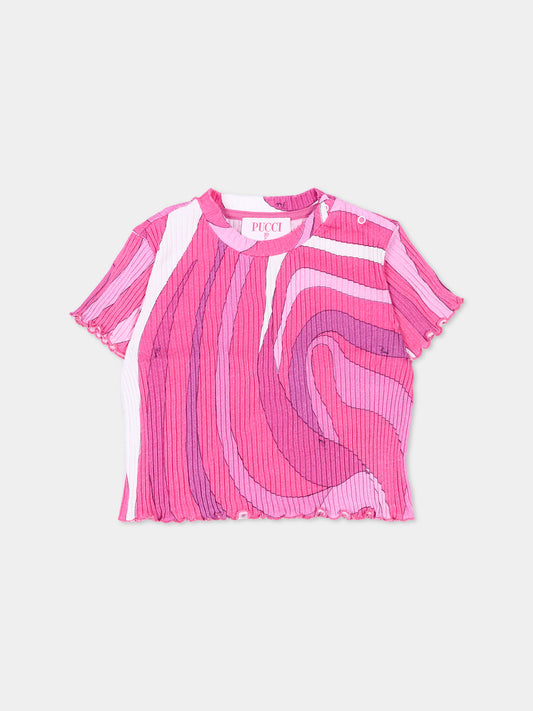 T-shirt viola per neonata con vortici,Emilio Pucci Junior,PY8041-Z3683 570BC