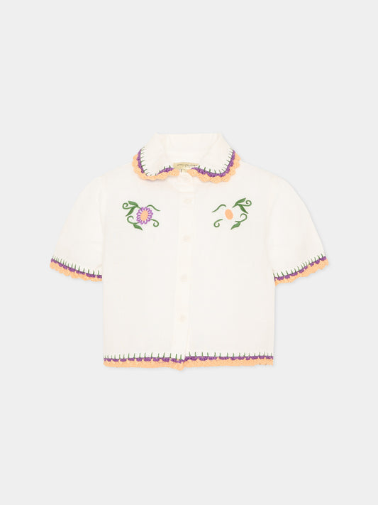 Camicia avorio per bambina con ricami,Stella Mccartney Kids,TY5A61 Z0138 101