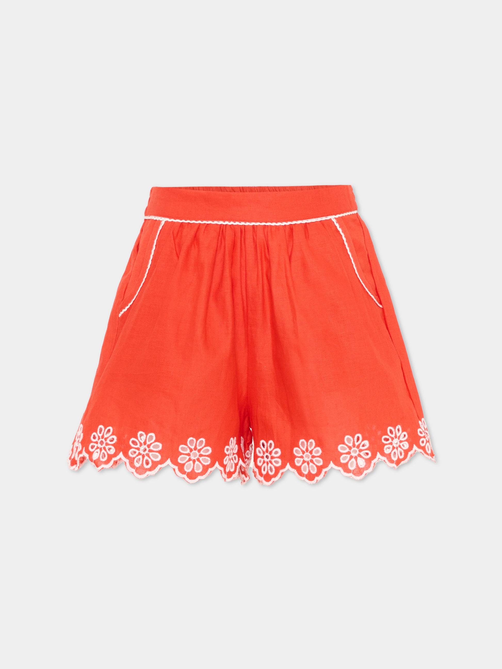 Shorts rossi per bambina con ricamo,Stella Mccartney Kids,TY6E89 Z0138 426