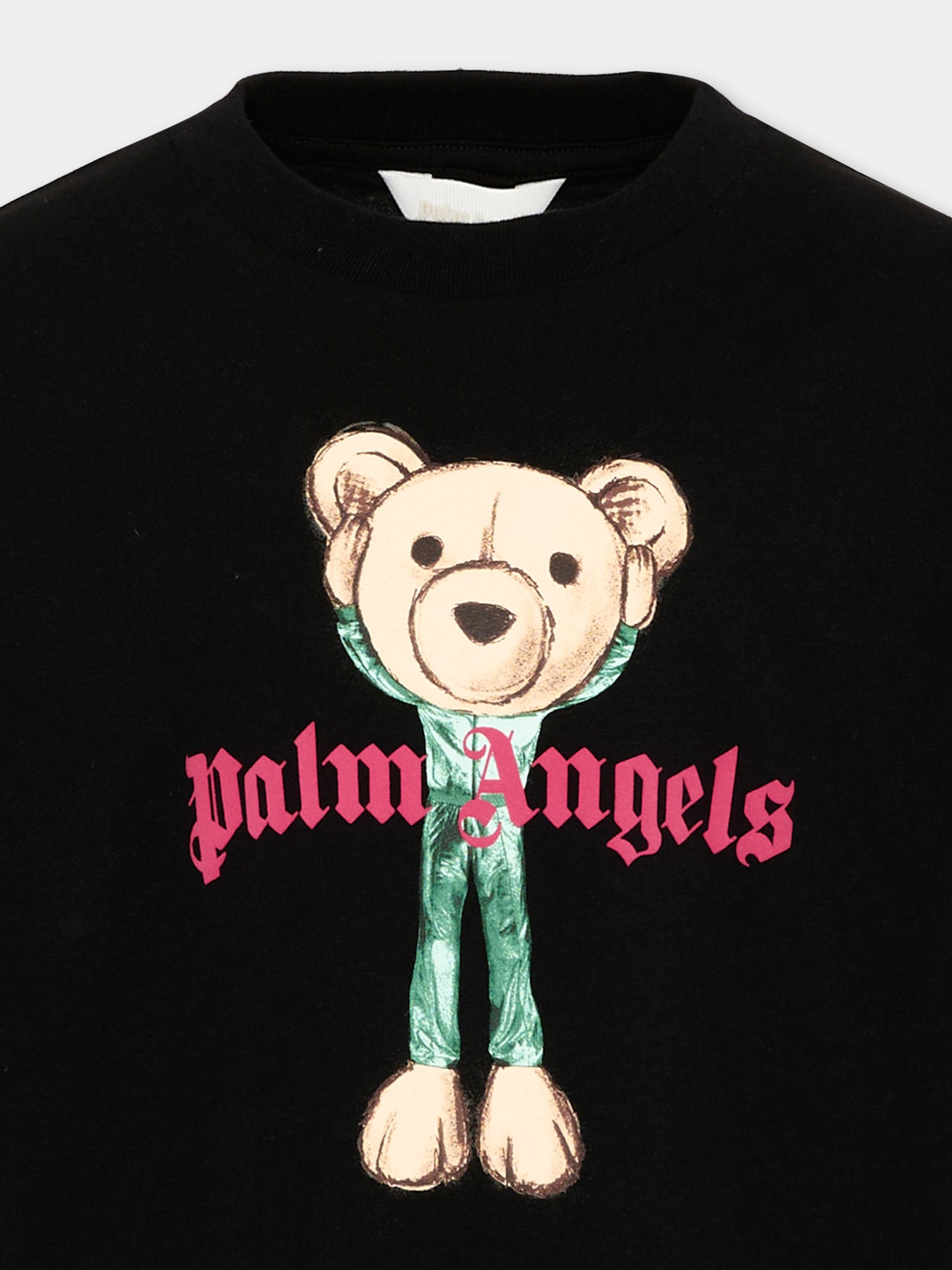 T-Shirt nera Palm Angels con teddy bear per bambino,Palm Angels,PBAA002S26JER004 110