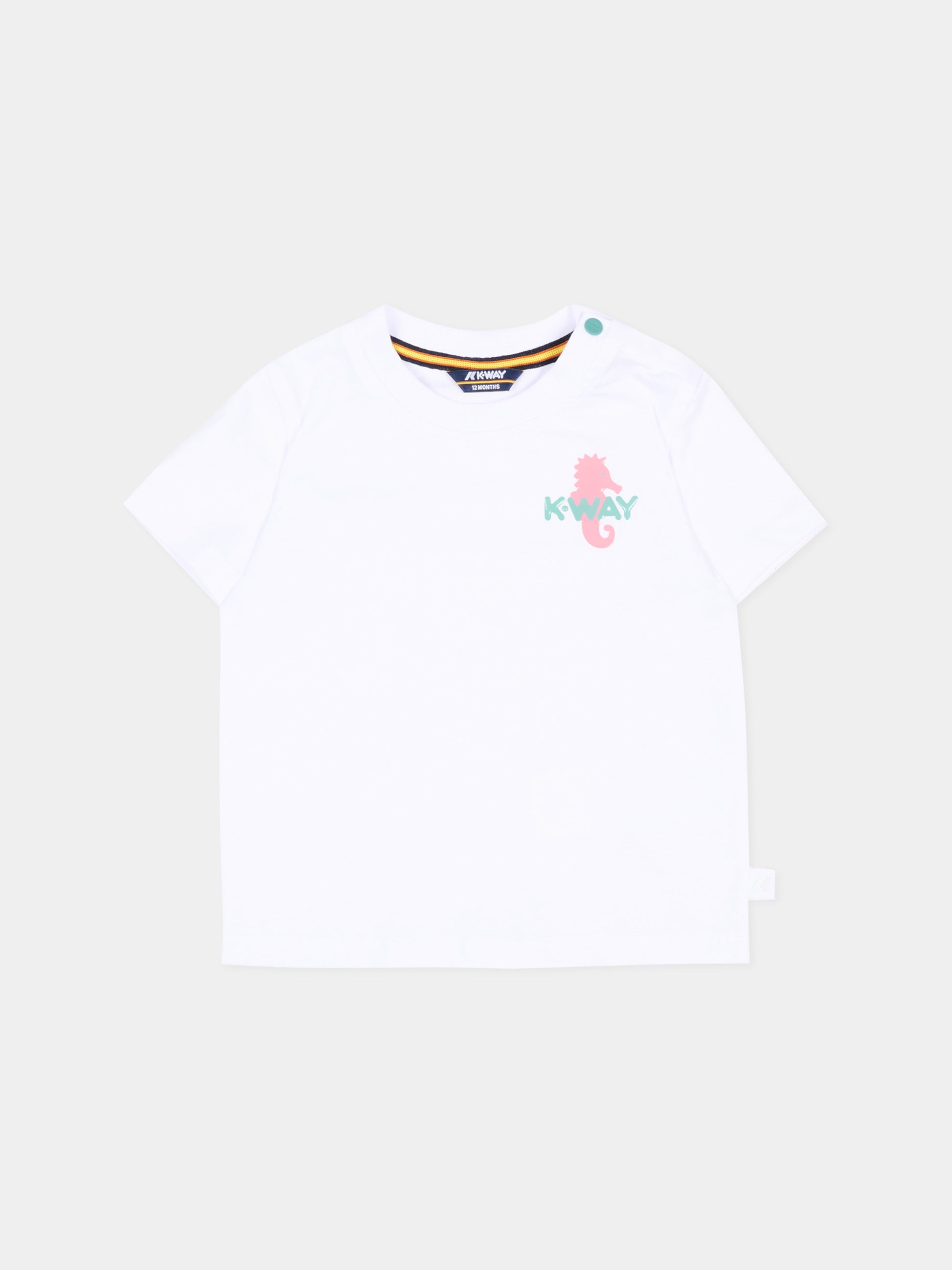 T-shirt bianca per neonati con logo,K-way,K5138DW 001