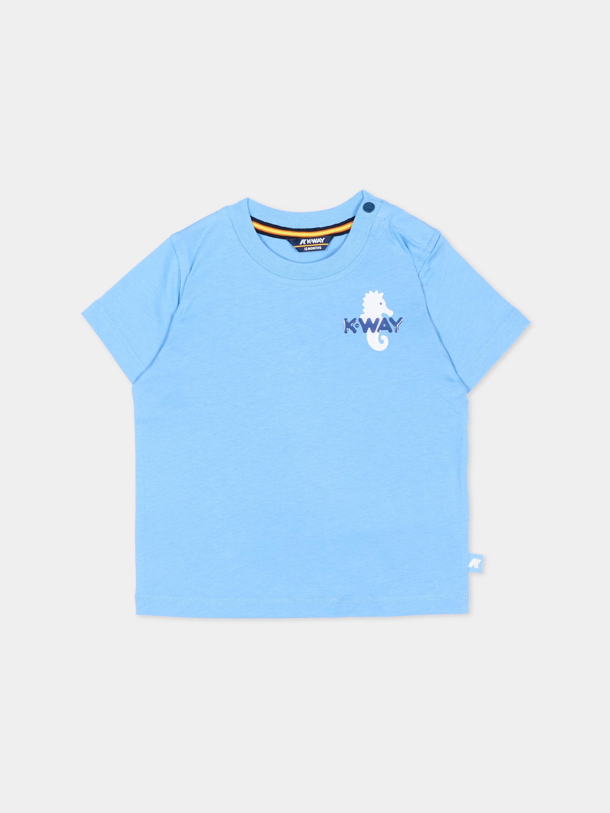 T-shirt celeste per neonato con logo,K-way,K5138DW 356